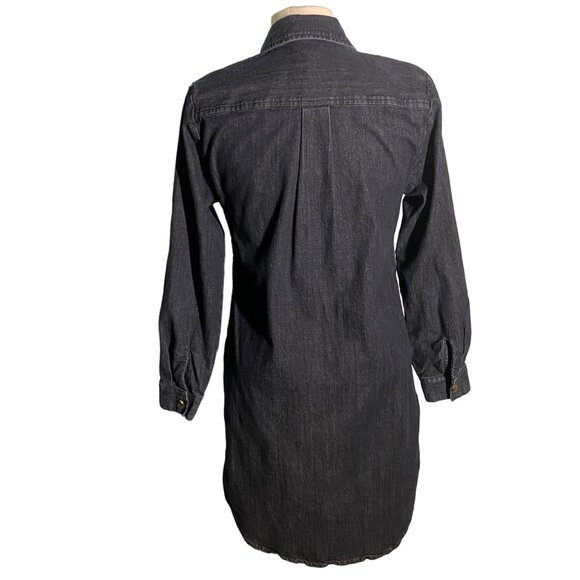 Chicos dark Denim Shirt Dress above knee Size 10 Button Detail Cotton stretch - Picture 3 of 13